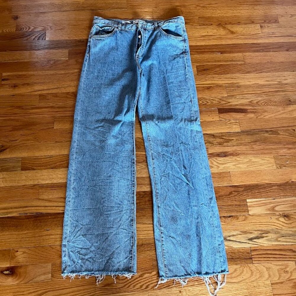 Nora Wide Leg Button Waist Light Washed Jeans